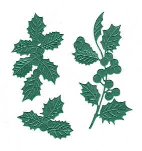 Scrapki papierowe zielone perłowe Liście, ostrokrzew - 1 zestaw