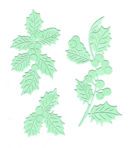 Scrapki papierowe miętowe perłowe Liście, ostrokrzew - 1 zestaw