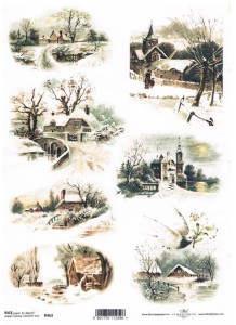 Papier ryżowy A4 ITD do decoupage - widok, zima, pejzaż zimowy