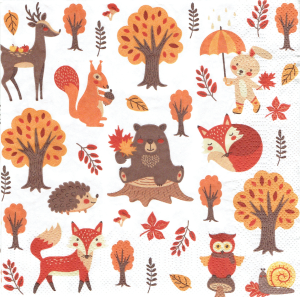 Serwetka decoupage 33x33 cm - zwierzęta, ptaki, drzewa, liście