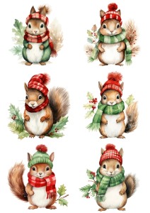 Papier ryżowy A4 do decoupage Artando - wiewiórki w szalikach, zima