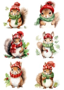 Papier ryżowy A4 do decoupage Artando - wiewiórki w szalikach, zima