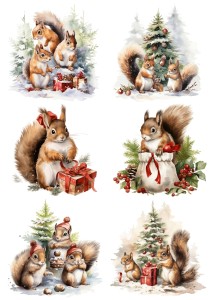 Papier ryżowy A4 do decoupage Artando - wiewiórki, choinki, zima