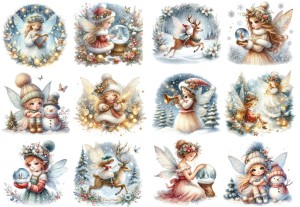 Papier ryżowy A4 do decoupage Artando - wróżki, elfy, czarodziejki, zima, święta