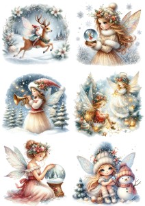 Papier ryżowy A4 do decoupage Artando - wróżki, elfy, czarodziejki, zima, święta