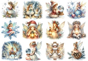 Papier ryżowy A4 do decoupage Artando - wróżki, elfy, czarodziejki, zima, święta