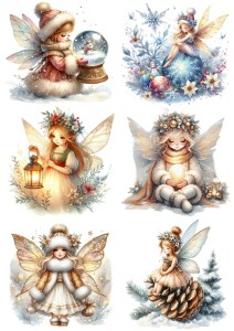 Papier ryżowy A4 do decoupage Artando - wróżki, elfy, czarodziejki, zima, święta