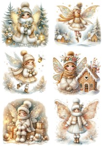 Papier ryżowy A4 do decoupage Artando - wróżki, elfy, czarodziejki, zima, święta