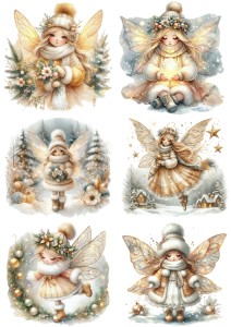 Papier ryżowy A4 do decoupage Artando - wróżki, elfy, czarodziejki, zima, święta