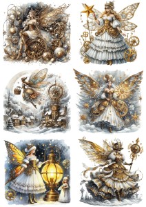 Papier ryżowy A4 do decoupage Artando - wróżki, elfy, czarodziejki, steampunk, święta