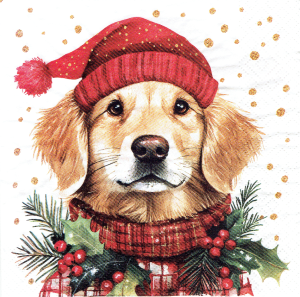 Serwetka decoupage 33x33 cm - pies, piesek w szaliku, zima