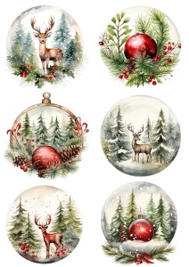 Papier ryżowy A4 do decoupage Artando - kule, bombki, widok, jelenie, stroik, zima