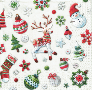 Serwetka decoupage 33x33 cm - renifer, bałwan, bombki, śnieżynki, ozdoby