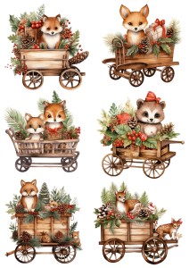 Papier ryżowy A4 do decoupage Artando - zwierzęta, lisy, stroiki, wózki, zima,  święta