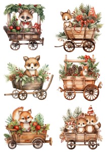 Papier ryżowy A4 do decoupage Artando - zwierzęta, lisy, stroiki, wózki, zima,  święta