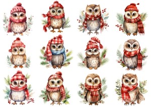 Papier ryżowy A4 do decoupage Artando - ptaki, ptaszki, sowy, sówki, zima