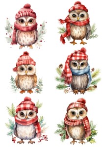 Papier ryżowy A4 do decoupage Artando - ptaki, ptaszki, sowy, sówki, zima