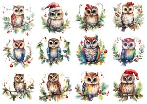 Papier ryżowy A4 do decoupage Artando - ptaki, ptaszki, sowy, sówki, zima