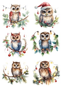 Papier ryżowy A4 do decoupage Artando - ptaki, ptaszki, sowy, sówki, zima