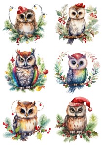 Papier ryżowy A4 do decoupage Artando - ptaki, ptaszki, sowy, sówki, zima