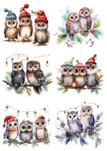 Papier ryżowy A4 do decoupage Artando - ptaki, ptaszki, sowy, sówki, zima