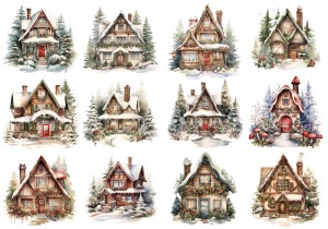 Papier ryżowy A4 do decoupage Artando - domy, domki, chatki, zima