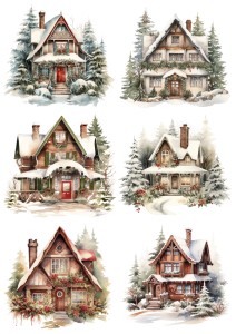 Papier ryżowy A4 do decoupage Artando - domy, domki, chatki, zima