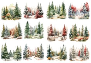 Papier ryżowy A4 do decoupage Artando - widok, pejzaż zimowy, las, drzewa, choinki, zima