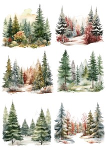 Papier ryżowy A4 do decoupage Artando - widok, pejzaż zimowy, las, drzewa, choinki, zima