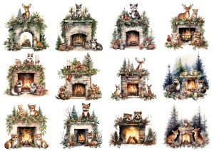Papier ryżowy A4 do decoupage Artando - kominek, ogień, zwierzęta, święta, zima