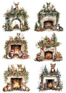 Papier ryżowy A4 do decoupage Artando - kominek, ogień, zwierzęta, święta, zima