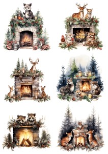 Papier ryżowy A4 do decoupage Artando - kominek, ogień, zwierzęta, święta, zima