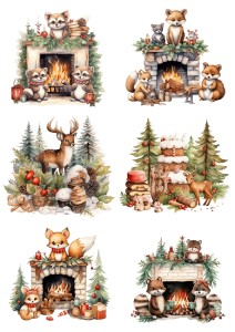 Papier ryżowy A4 do decoupage Artando - kominek, ogień, zwierzęta, las, święta, zima