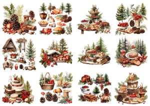 Papier ryżowy A4 do decoupage Artando - potrawy, ciasta świąteczne, drzewa, szyszki