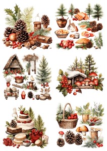 Papier ryżowy A4 do decoupage Artando - potrawy, ciasta świąteczne, drzewa, szyszki