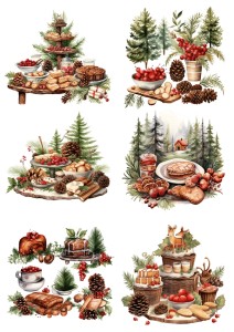 Papier ryżowy A4 do decoupage Artando - potrawy, ciasta świąteczne, drzewa, szyszki