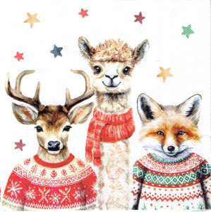 Serwetka decoupage 33x33 cm - zwierzęta, gwiazdki, zima