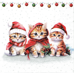 Serwetka decoupage 33x33 cm - koty, kotki, zima, święta