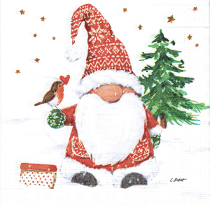 Serwetka decoupage 33x33 cm - krasnal, skrzat, gnom, choinka, zima