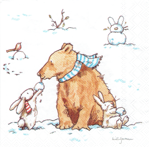 Serwetka decoupage mała 25x25cm - niedźwiedź, miś, zające, zima