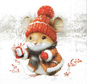 Serwetka decoupage mała 25x25cm - mysz, myszka, zima