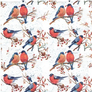 Serwetka decoupage 33x33 cm - ptaki, ptaszki, gile, zima