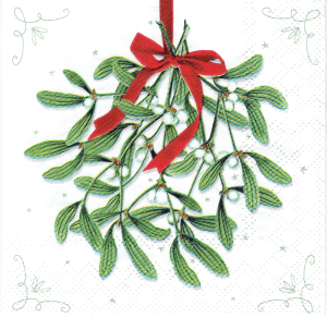 Serwetka decoupage mała 25x25cm - jemioła, liście, gałązki