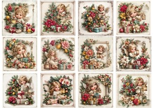 Papier ryżowy A4 do decoupage Artando - anioły, aniołki, choinka, kwiaty, stroiki
