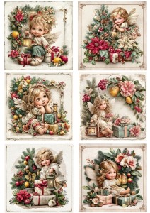 Papier ryżowy A4 do decoupage Artando - anioły, aniołki, choinka, kwiaty, stroiki
