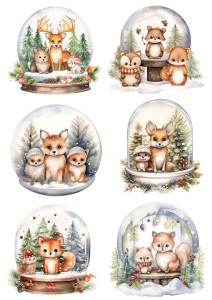 Papier ryżowy A4 do decoupage Artando - zwierzęta, kula śnieżna, zima 