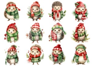 Papier ryżowy A4 do decoupage Artando - jeże, jeżyki w szalikach, zima