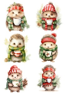 Papier ryżowy A4 do decoupage Artando - jeże, jeżyki w szalikach, zima