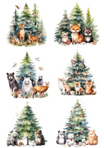 Papier ryżowy A4 do decoupage Artando - zwierzęta, choinki, las, zima