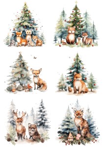 Papier ryżowy A4 do decoupage Artando - zwierzęta, choinki, las, zima